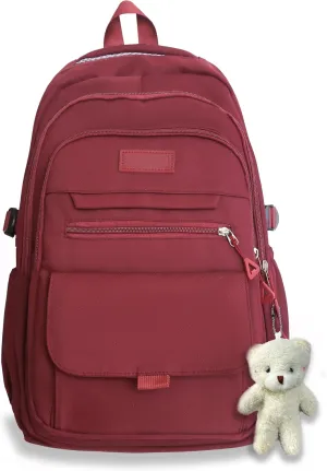 Girls Backpack for College High Middle School Student, Cute Aesthetic Bookbag for Teens Women with Accessories, Red