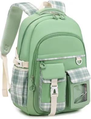 Girls Backpack, Lightweight Kids Backpack Functional Pockets Kawaii Teen School Backpack Watrer Resistant Bookbag for Primary Elementary School,Age 6-14 years,Green