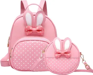 Girls Bowknot 2-Pieces Backpack Mini Leather Backpack for Kids Toddler Gift for Girls age 2 3 4 5 6 7 8 yrs (Pink)