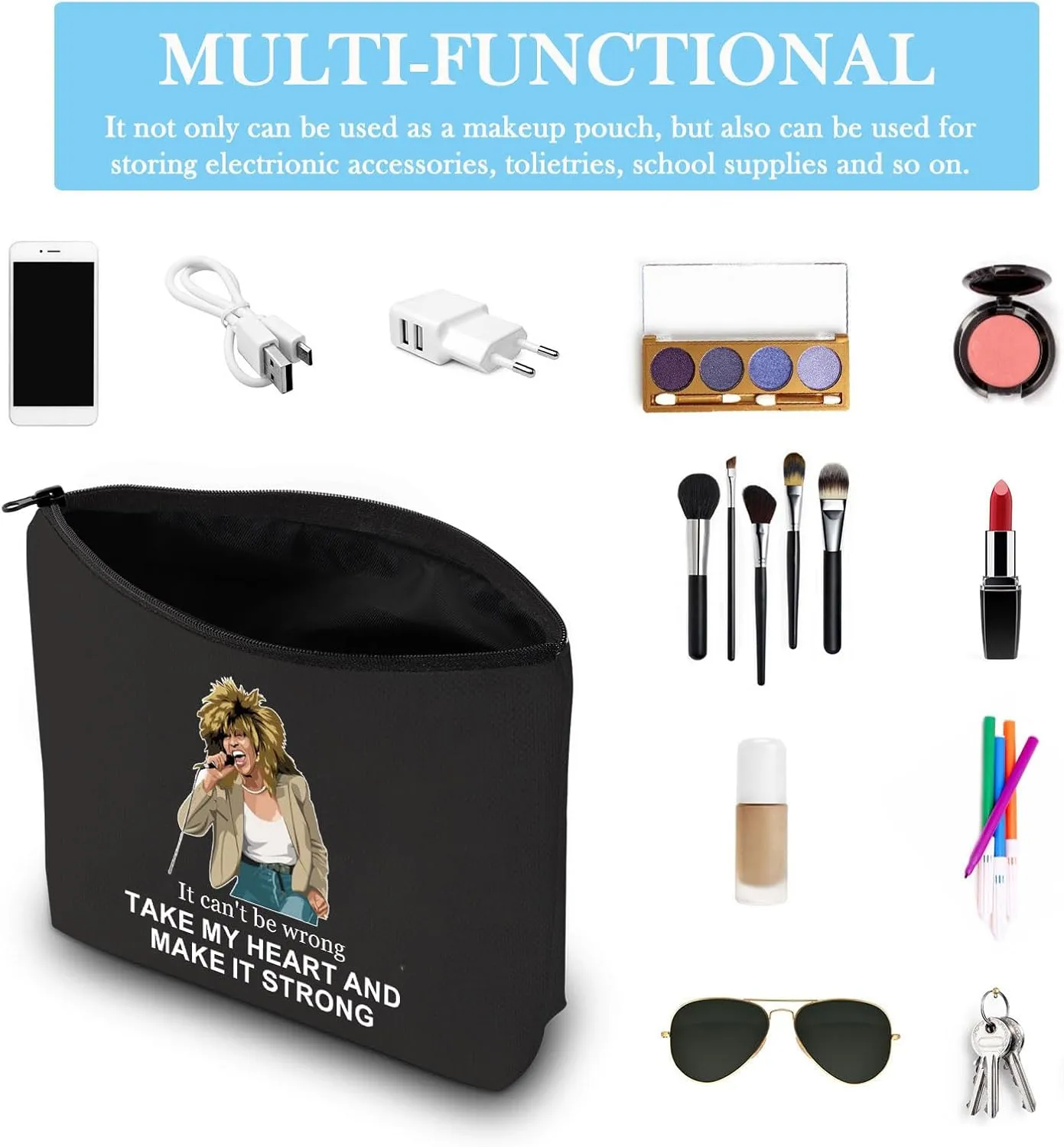 GJTIM Musical Gift Musical Song Lyrics Gift Musician Inspired Zipper Pouch Musical Theatre gift Musical Makeup Bag (Make It Strong BLK)