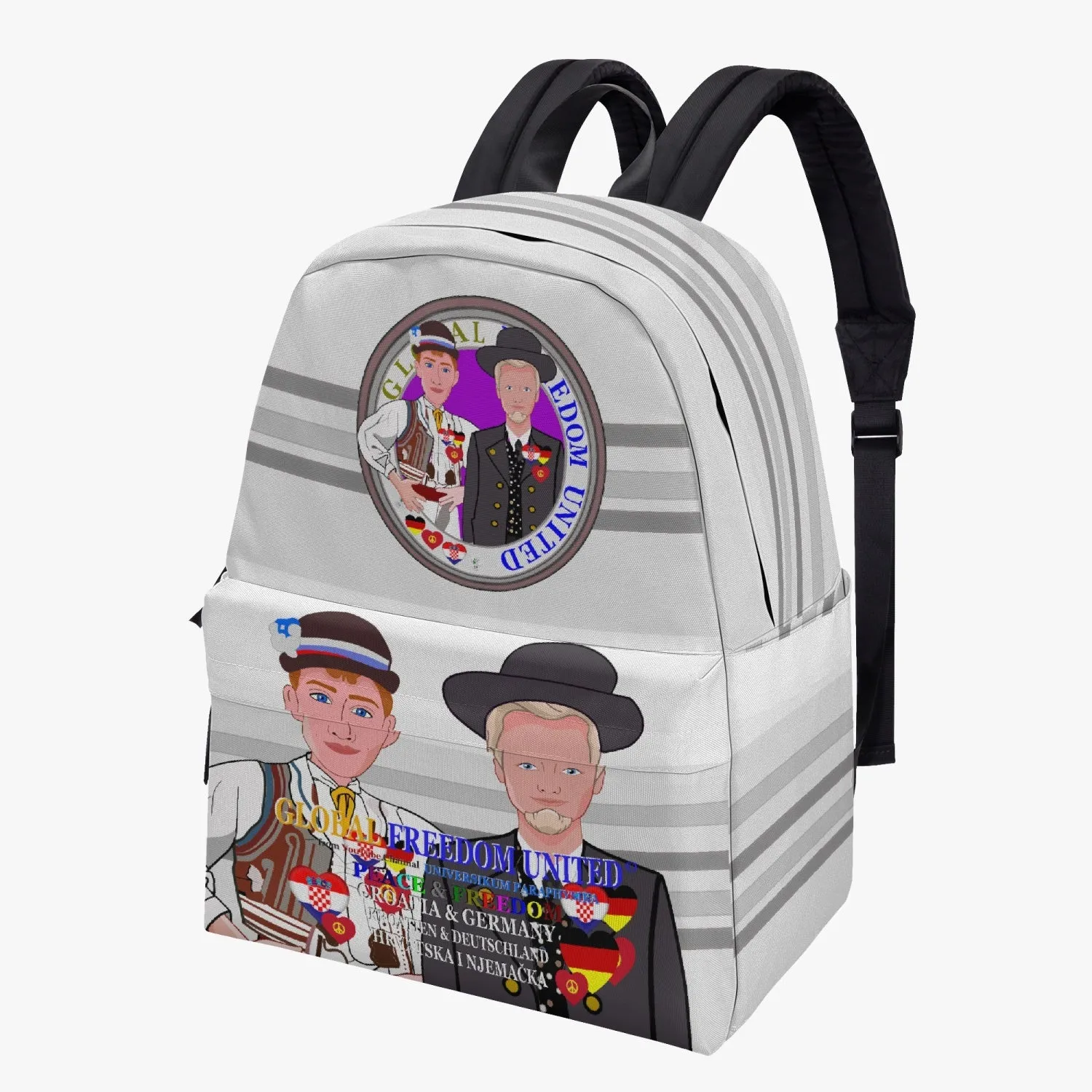 GLOBAL FREEDOM UNITED© Men Croatia & Germany GREY All-over-print Canvas Backpack