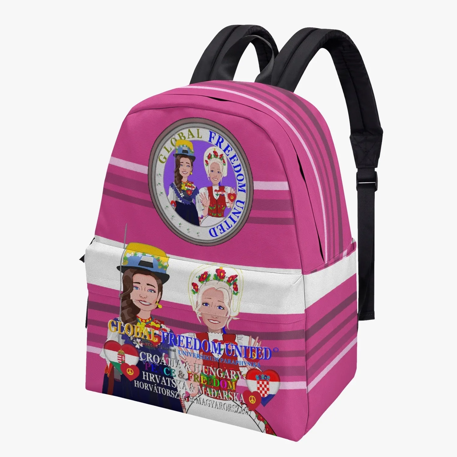 GLOBAL FREEDOM UNITED WOMEN CROATIA & HUNGARIA OLD PEACE  PINK All-over-print Canvas Backpack
