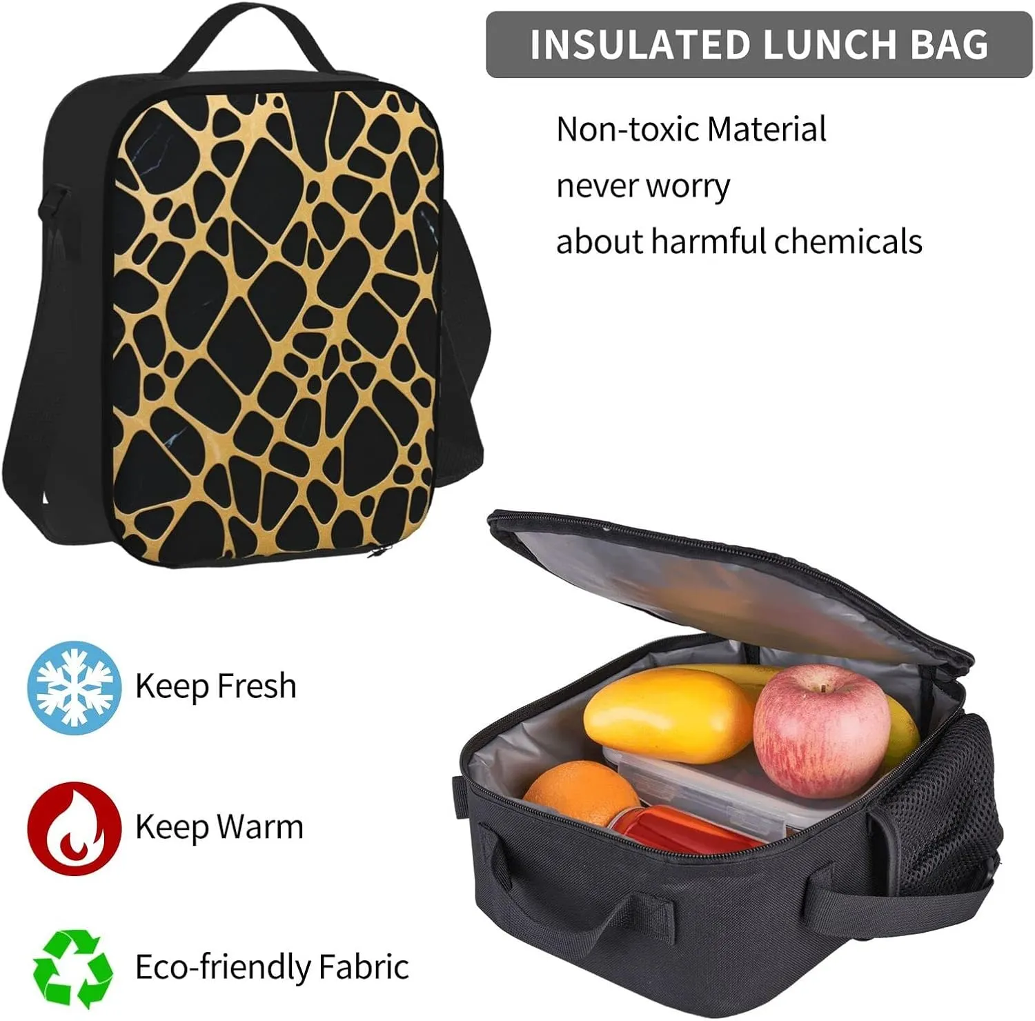 Gold And Black Marble Three-Piece Backpack Set With Pocket Backpack Cross-Body Lunch Bag Pen Bag For Travel Daypack