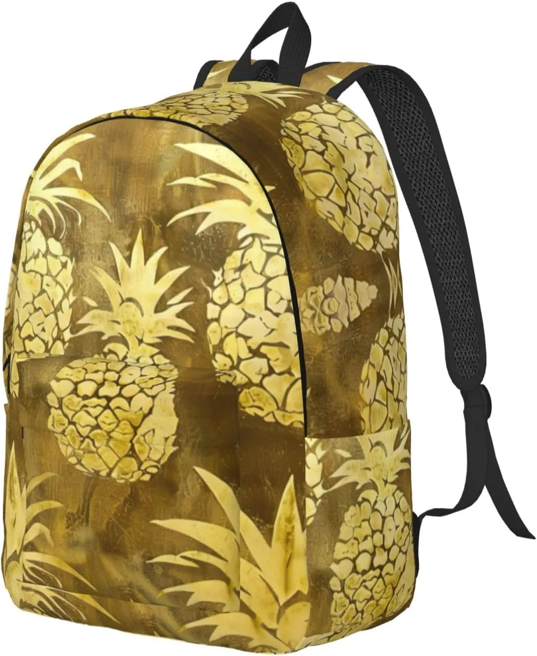 Gold Pineapple Background Print Vintage Canvas Backpack,Travel Bag,Stylish And Lightweight With Multiple Pockets