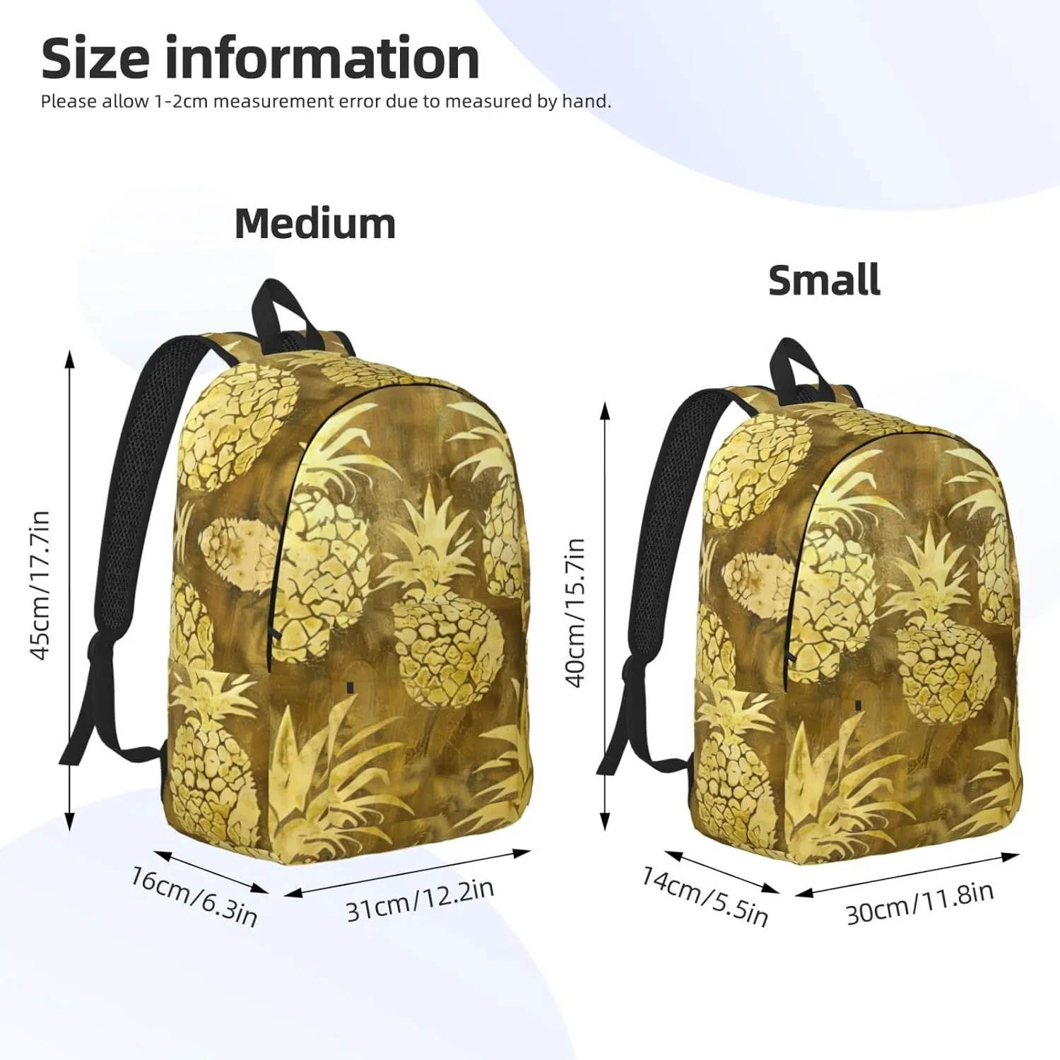 Gold Pineapple Background Print Vintage Canvas Backpack,Travel Bag,Stylish And Lightweight With Multiple Pockets