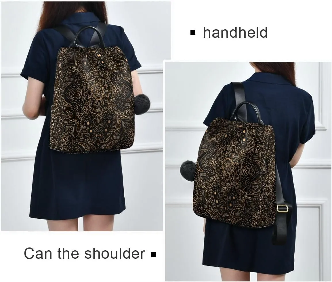 Golden Mandala Lotus Anti-Theft Women Backpack Purse for Fashion Bag Travel School Back Pack Rucksack Shoulder Bag One Size