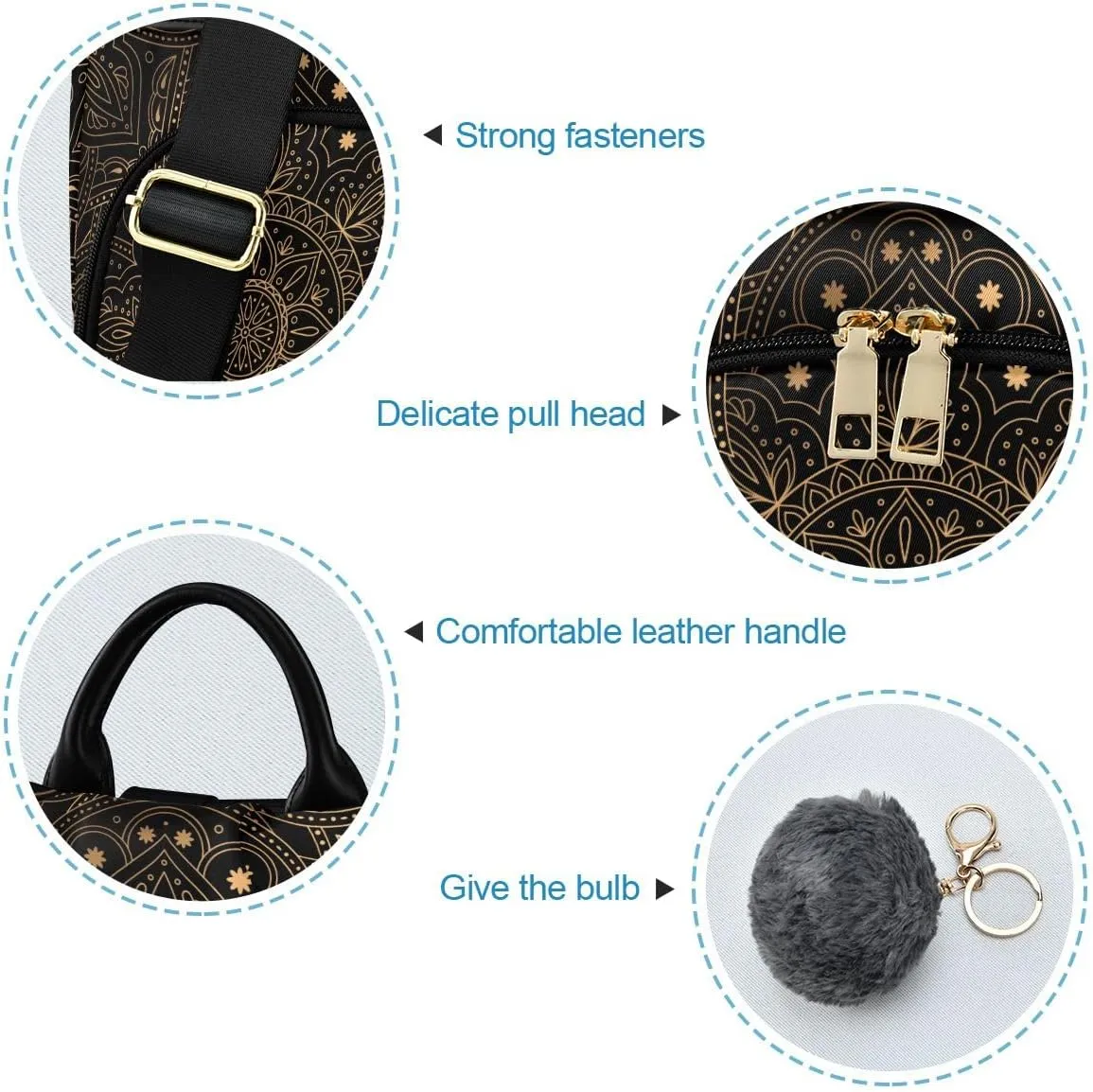 Golden Mandala Lotus Anti-Theft Women Backpack Purse for Fashion Bag Travel School Back Pack Rucksack Shoulder Bag One Size