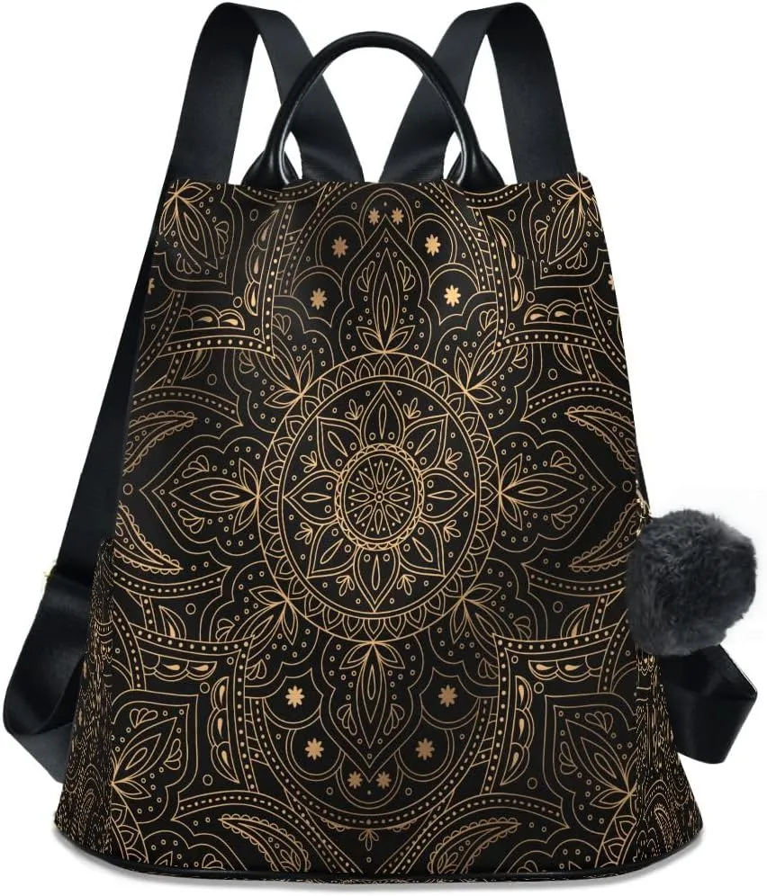 Golden Mandala Lotus Anti-Theft Women Backpack Purse for Fashion Bag Travel School Back Pack Rucksack Shoulder Bag One Size