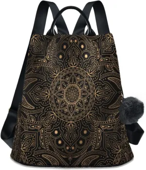 Golden Mandala Lotus Anti-Theft Women Backpack Purse for Fashion Bag Travel School Back Pack Rucksack Shoulder Bag One Size