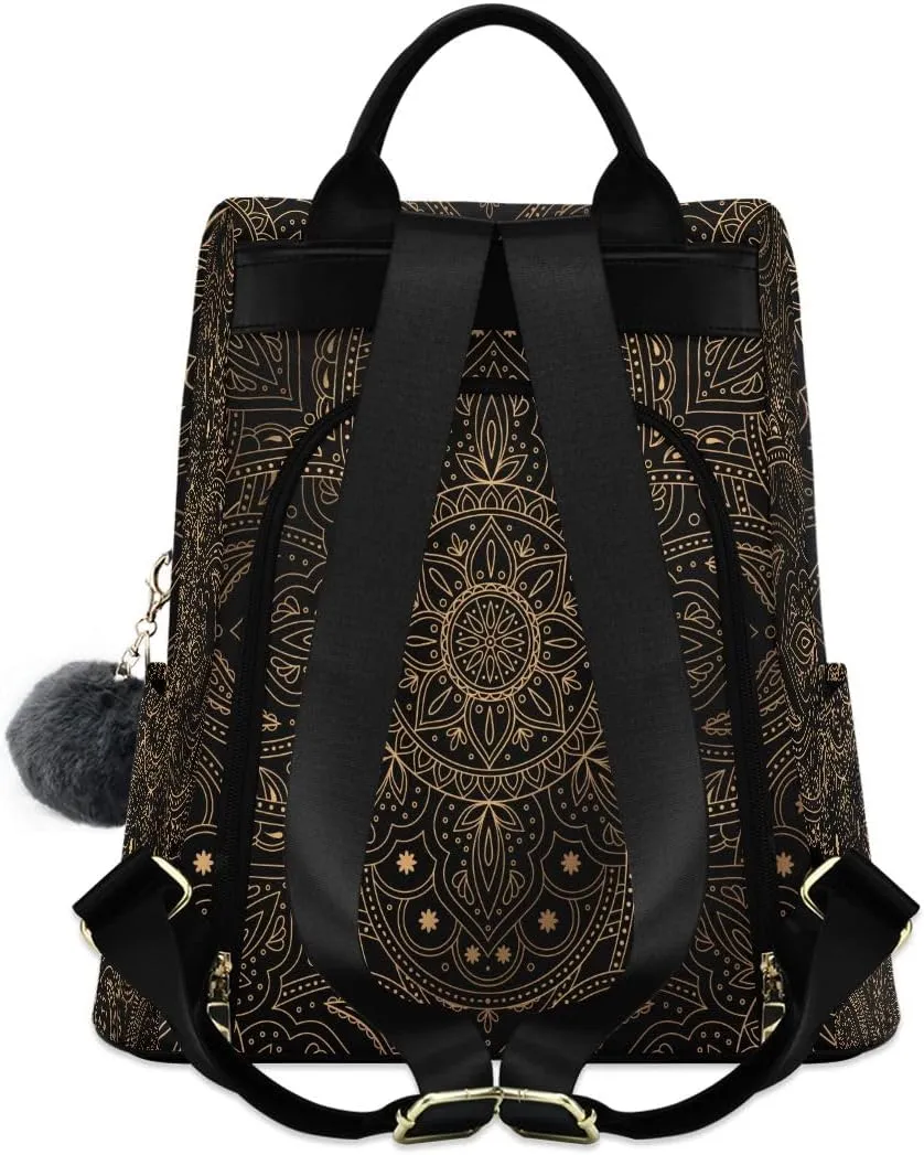 Golden Mandala Lotus Anti-Theft Women Backpack Purse for Fashion Bag Travel School Back Pack Rucksack Shoulder Bag One Size