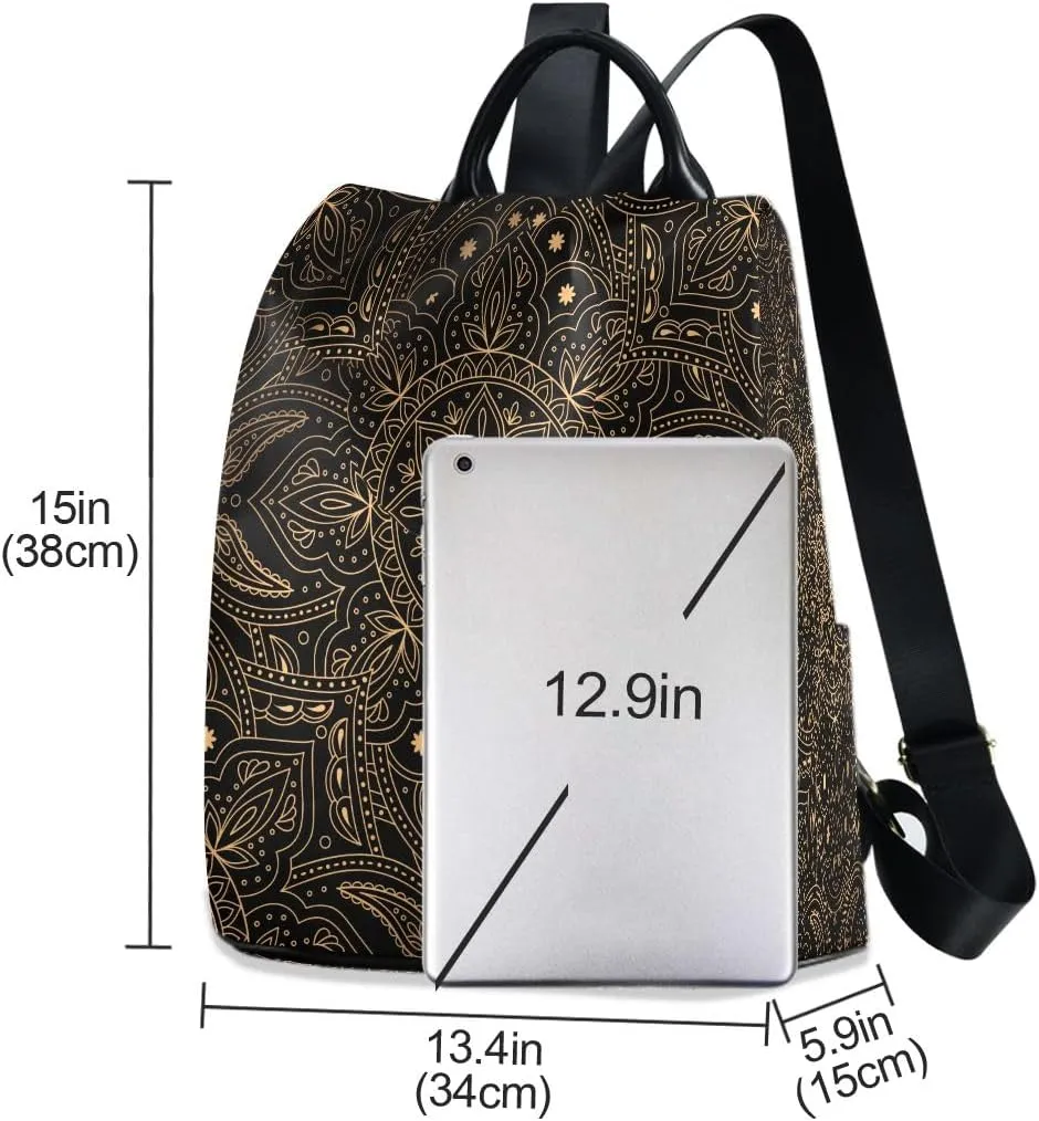 Golden Mandala Lotus Anti-Theft Women Backpack Purse for Fashion Bag Travel School Back Pack Rucksack Shoulder Bag One Size