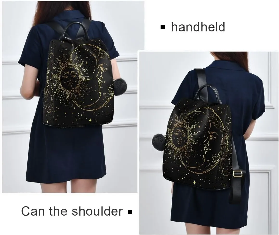 Golden Sun Moon Stars Boho Anti-Theft Backpack Purse for Women Fashion Bag Travel School Back Pack Rucksack Shoulder Bag