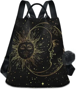 Golden Sun Moon Stars Boho Anti-Theft Backpack Purse for Women Fashion Bag Travel School Back Pack Rucksack Shoulder Bag