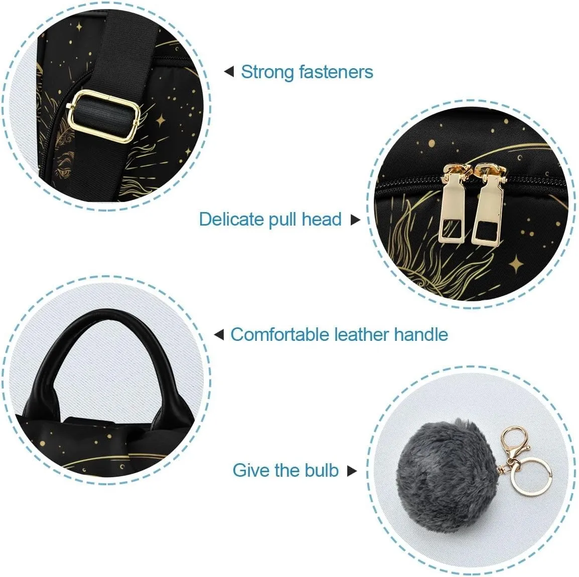 Golden Sun Moon Stars Boho Anti-Theft Backpack Purse for Women Fashion Bag Travel School Back Pack Rucksack Shoulder Bag