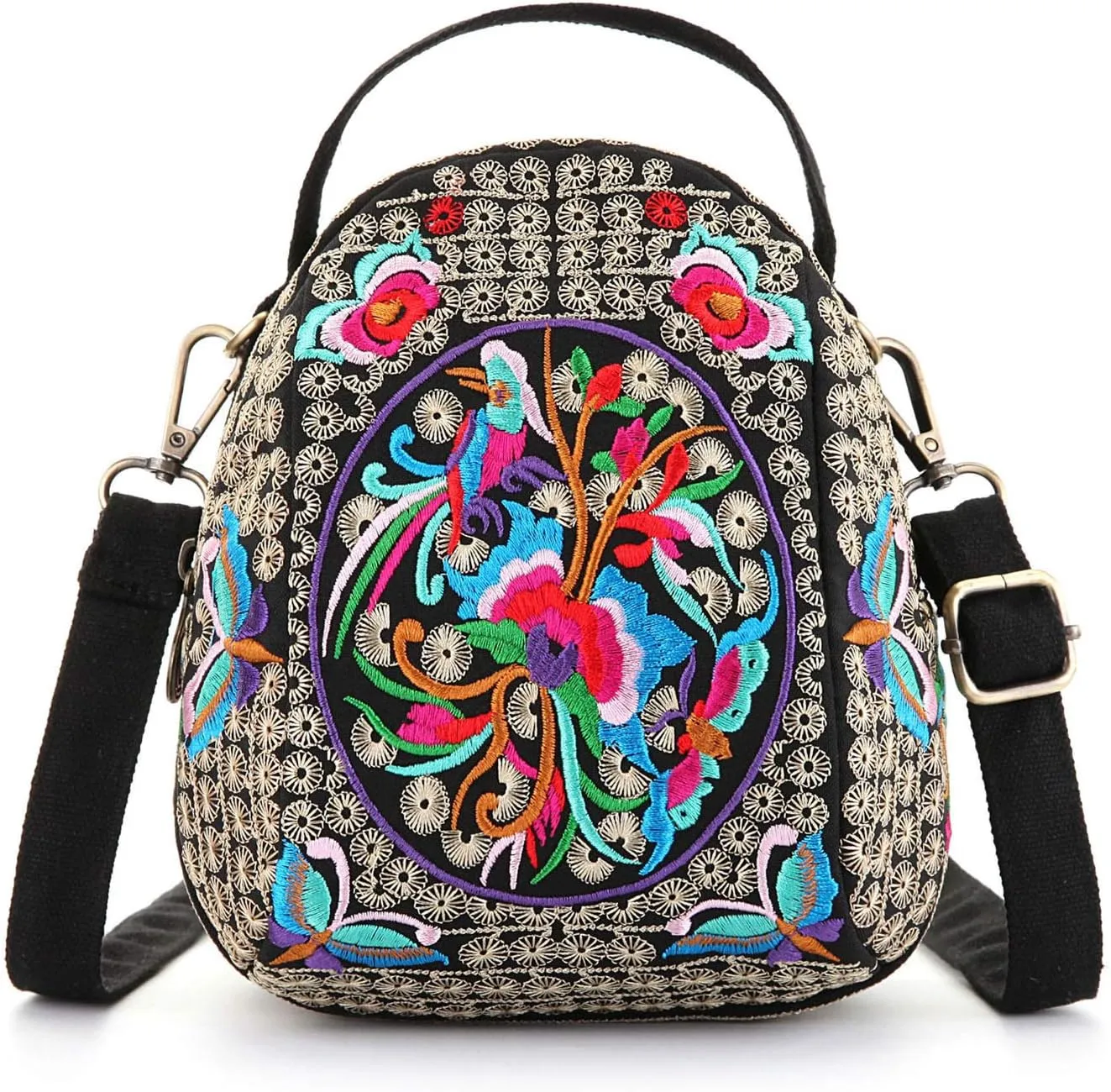 Goodhan Embroidery Crossbody Bag, Cell Phone Purse Canvas Small Handbag