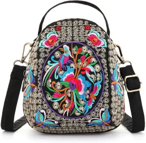 Goodhan Embroidery Crossbody Bag, Cell Phone Purse Canvas Small Handbag