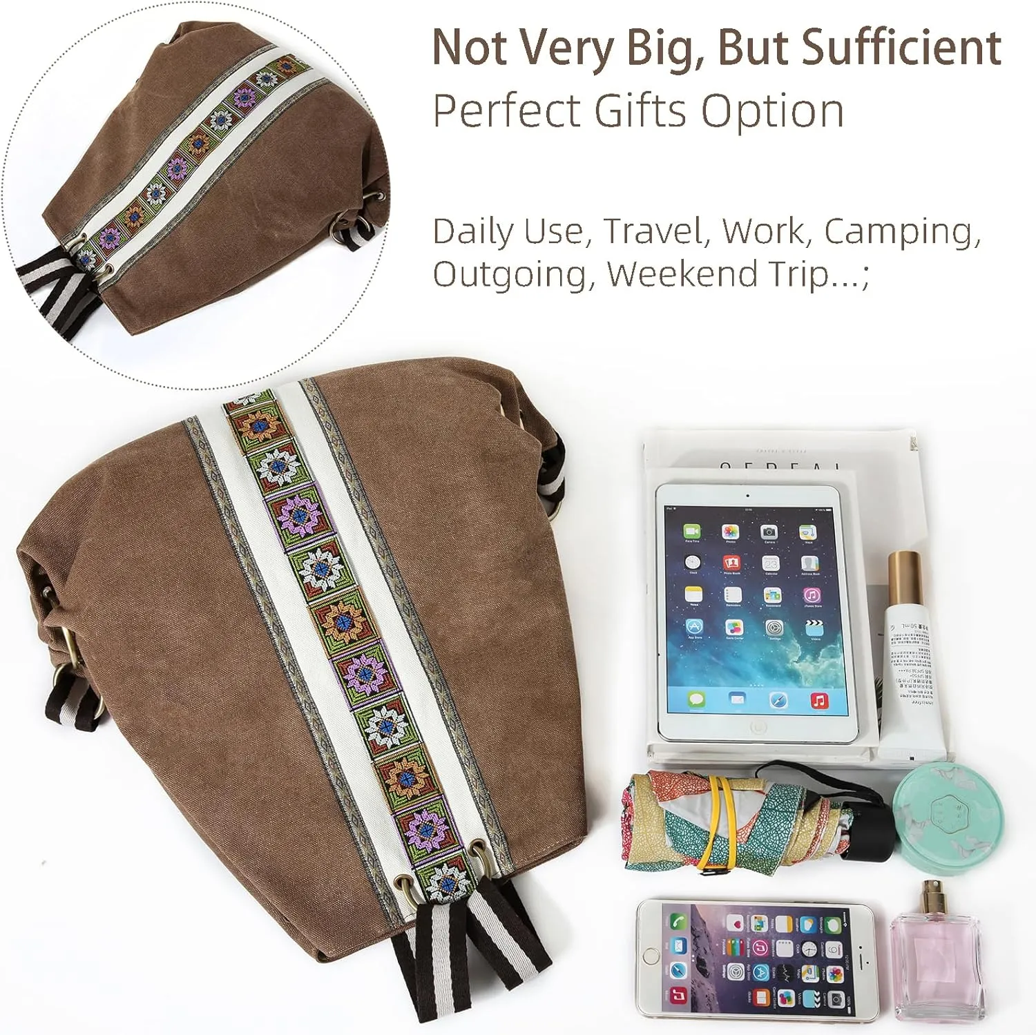 Goodhan Women Canvas Backpack Daypack Casual Shoulder Bag, Vintage Heavy-duty Anti-theft Travel Backpack