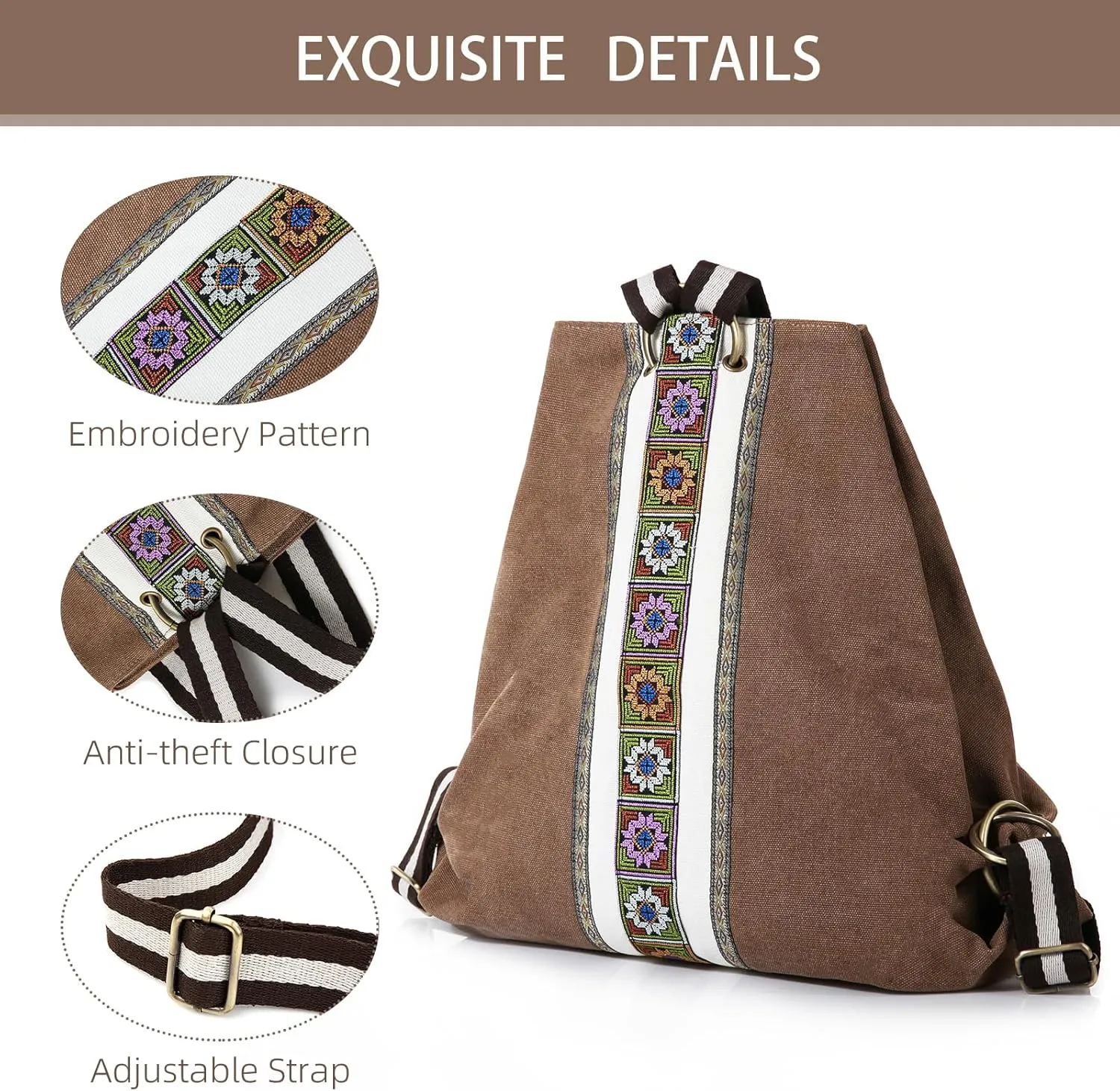 Goodhan Women Canvas Backpack Daypack Casual Shoulder Bag, Vintage Heavy-duty Anti-theft Travel Backpack