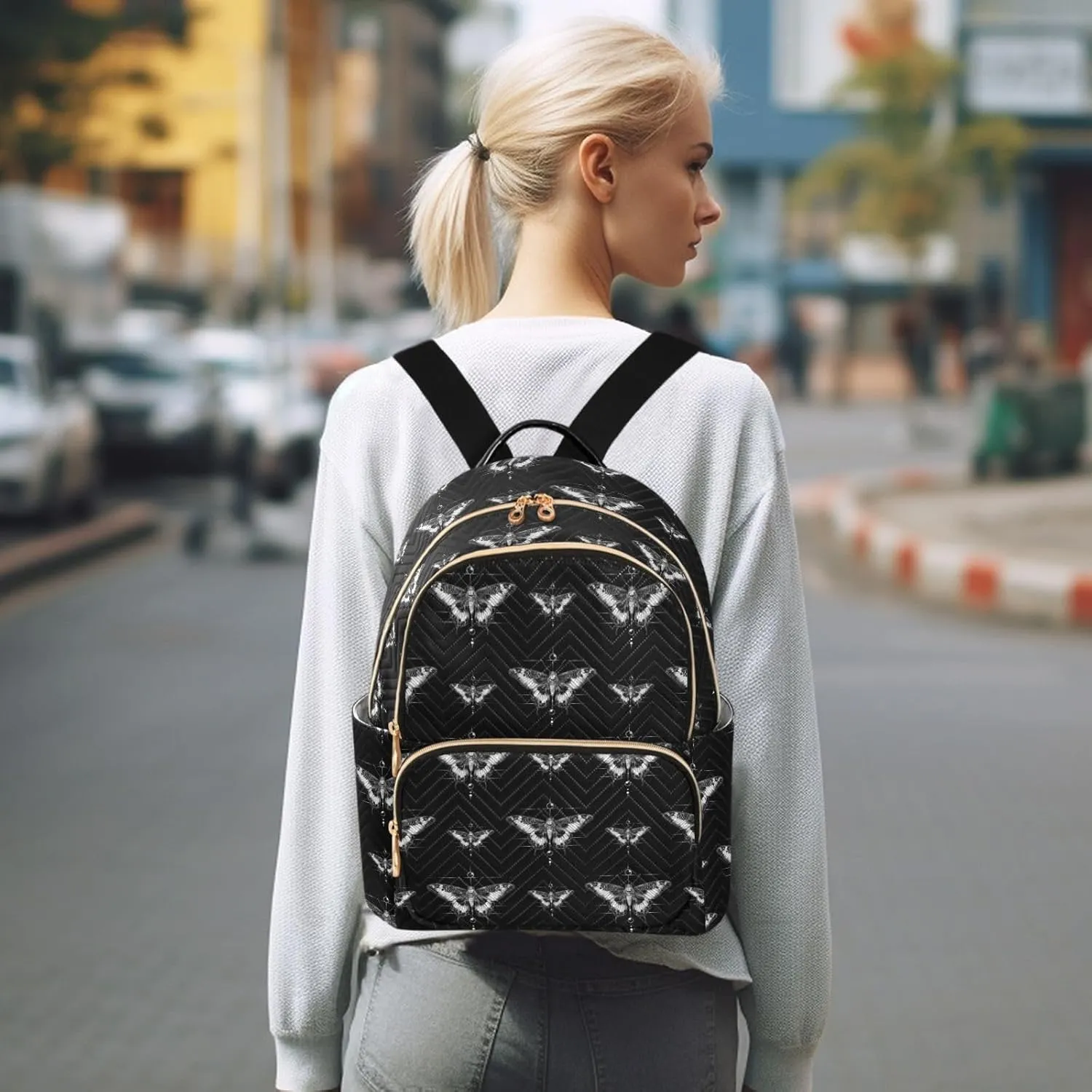 Goth Skull Backpack Purse, Ladies Fashion Shoulder Bag Small Bookbag Daypack Travel Bag for Women