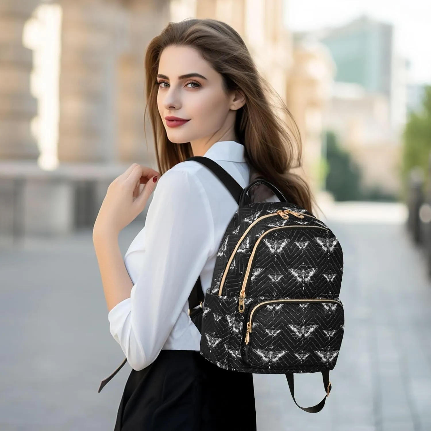 Goth Skull Backpack Purse, Ladies Fashion Shoulder Bag Small Bookbag Daypack Travel Bag for Women