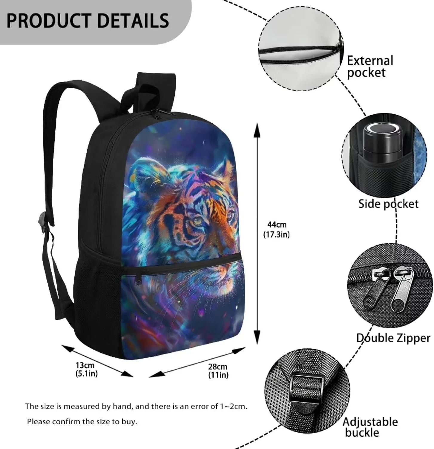 Gradient Tiger Print Backpack for Girls 6-12 Cute Backpack Waterproof Portable Bookbag with Handle Straps Casual Canvas Travel Daypack