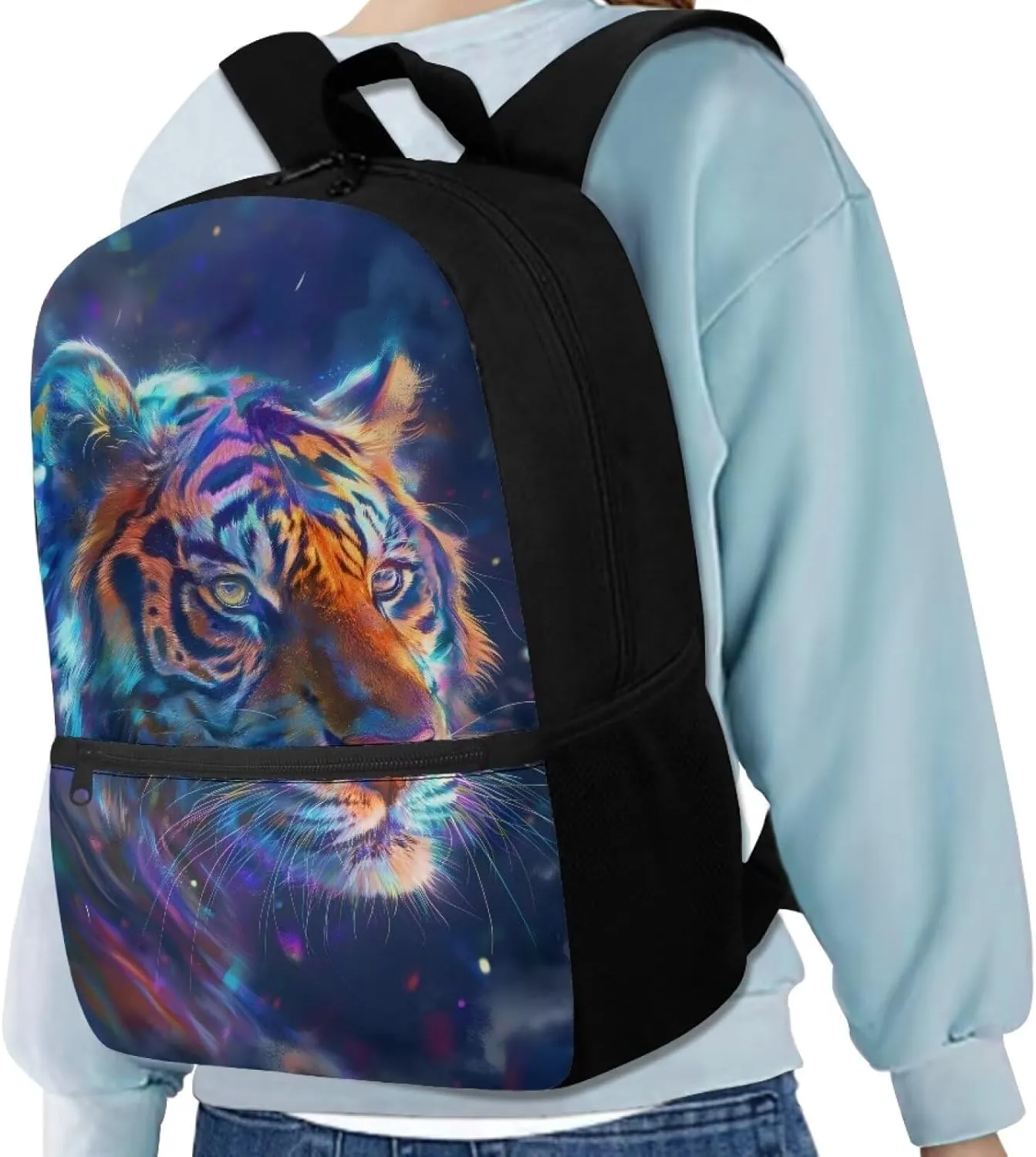 Gradient Tiger Print Backpack for Girls 6-12 Cute Backpack Waterproof Portable Bookbag with Handle Straps Casual Canvas Travel Daypack