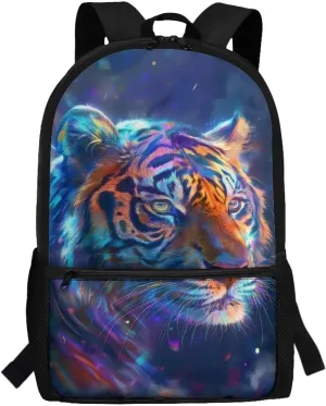 Gradient Tiger Print Backpack for Girls 6-12 Cute Backpack Waterproof Portable Bookbag with Handle Straps Casual Canvas Travel Daypack