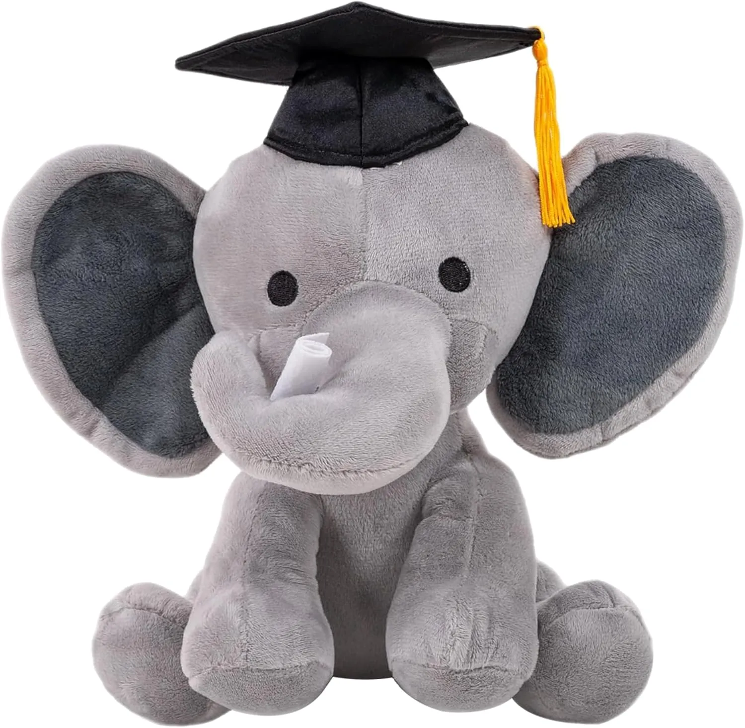 Graduation Plush Toy 2025 – Soft Stuffed Animal Plush with Cap & Diploma/Gown/Sash – Graduation Gift for Kids Preschool Kindergarten College Achievements (Elephant with Cap & Diploma)