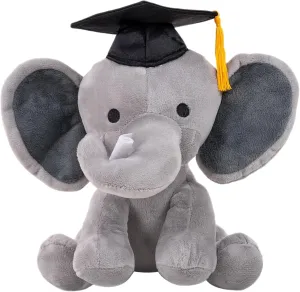 Graduation Plush Toy 2025 – Soft Stuffed Animal Plush with Cap & Diploma/Gown/Sash – Graduation Gift for Kids Preschool Kindergarten College Achievements (Elephant with Cap & Diploma)
