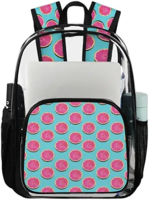 Grapefruit Pink Flesh Clear Backpack Stadium Approved Heavy Duty Transparent Backpack for Women Men Large PVC See Through Bag for Sports Event Concert Festival Work Travel
