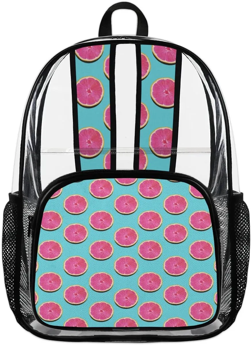 Grapefruit Pink Flesh Clear Backpack Stadium Approved Heavy Duty Transparent Backpack for Women Men Large PVC See Through Bag for Sports Event Concert Festival Work Travel