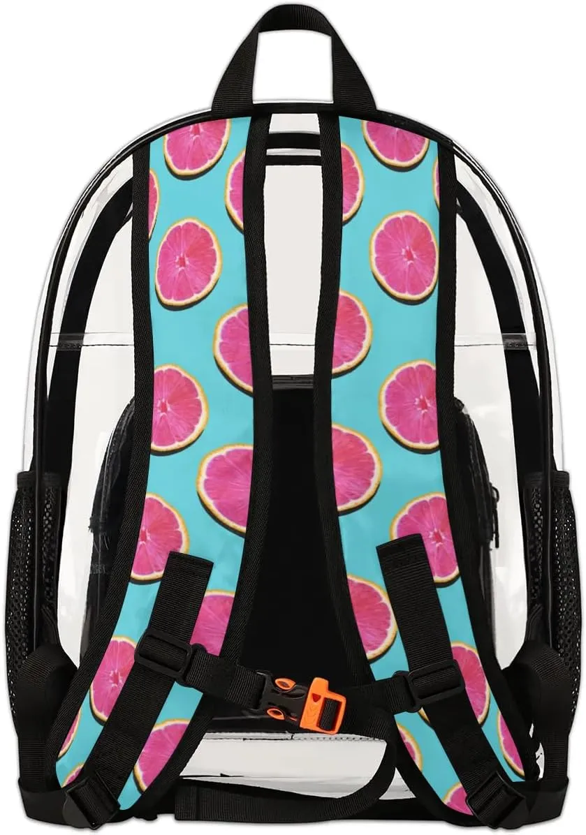 Grapefruit Pink Flesh Clear Backpack Stadium Approved Heavy Duty Transparent Backpack for Women Men Large PVC See Through Bag for Sports Event Concert Festival Work Travel