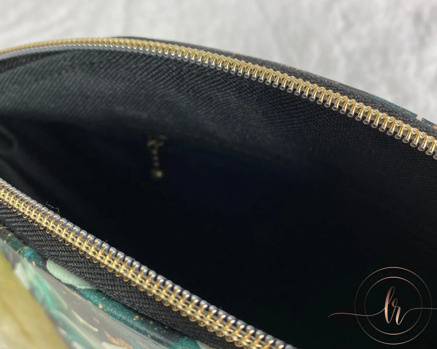 Green & Bronze Floral Cosmetic/Poppy Pouch LARGE SIZE