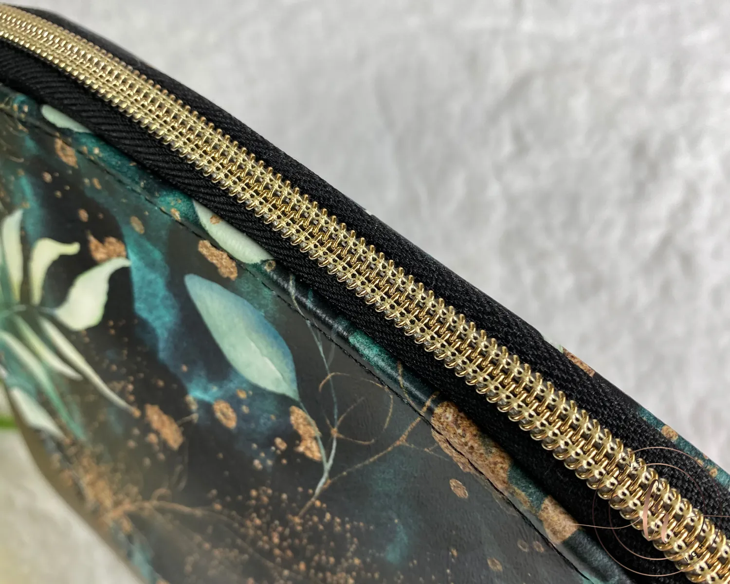 Green & Bronze Floral Cosmetic/Poppy Pouch LARGE SIZE