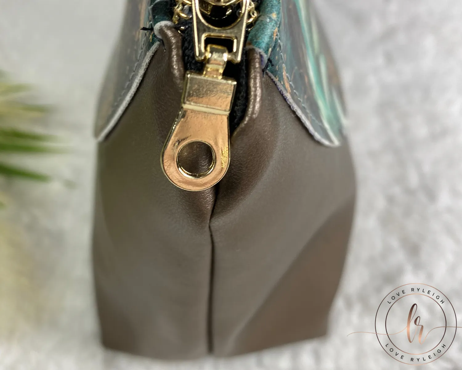 Green & Bronze Floral Cosmetic/Poppy Pouch LARGE SIZE