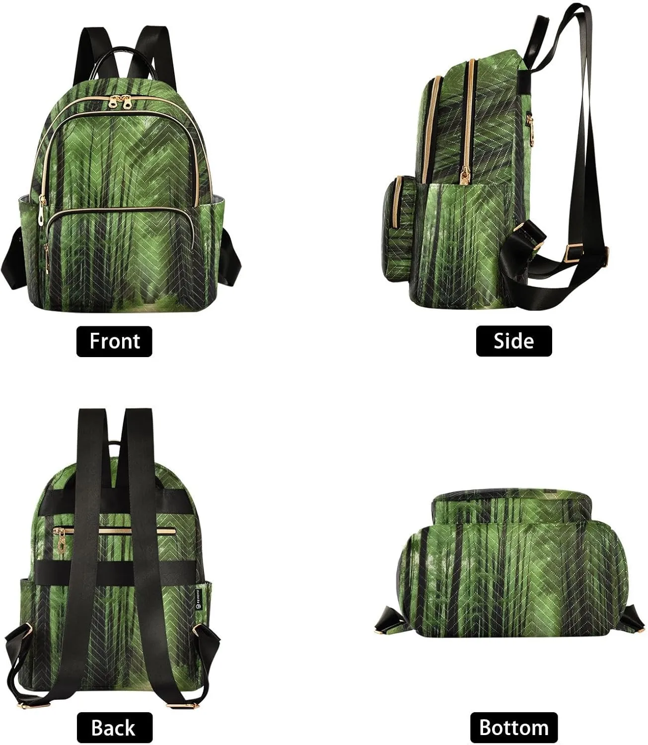 Green Forest Path Mini Backpack for Women Quilted Small Backpack Purse Causal Daypack for Travel, M