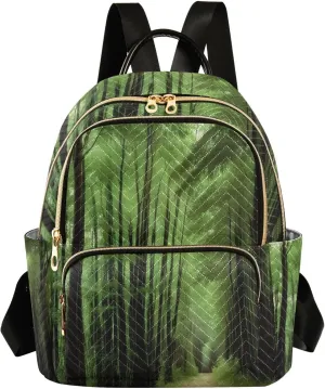 Green Forest Path Mini Backpack for Women Quilted Small Backpack Purse Causal Daypack for Travel, M
