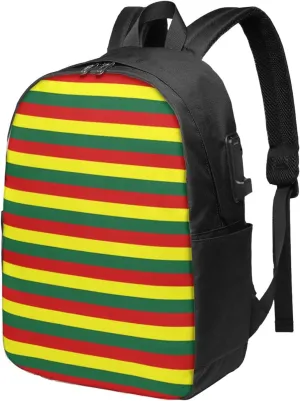 Grenada Flag Stripes Travel Backpack 17-Inch Laptop Backpacks Business Rucksack Casual Sport Daypack with USB Charging Port Carry-on Bag for Camping Biking