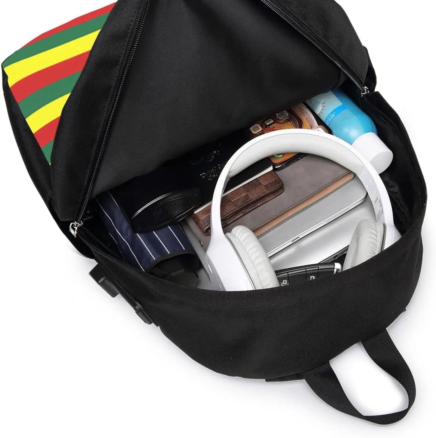 Grenada Flag Stripes Travel Backpack 17-Inch Laptop Backpacks Business Rucksack Casual Sport Daypack with USB Charging Port Carry-on Bag for Camping Biking