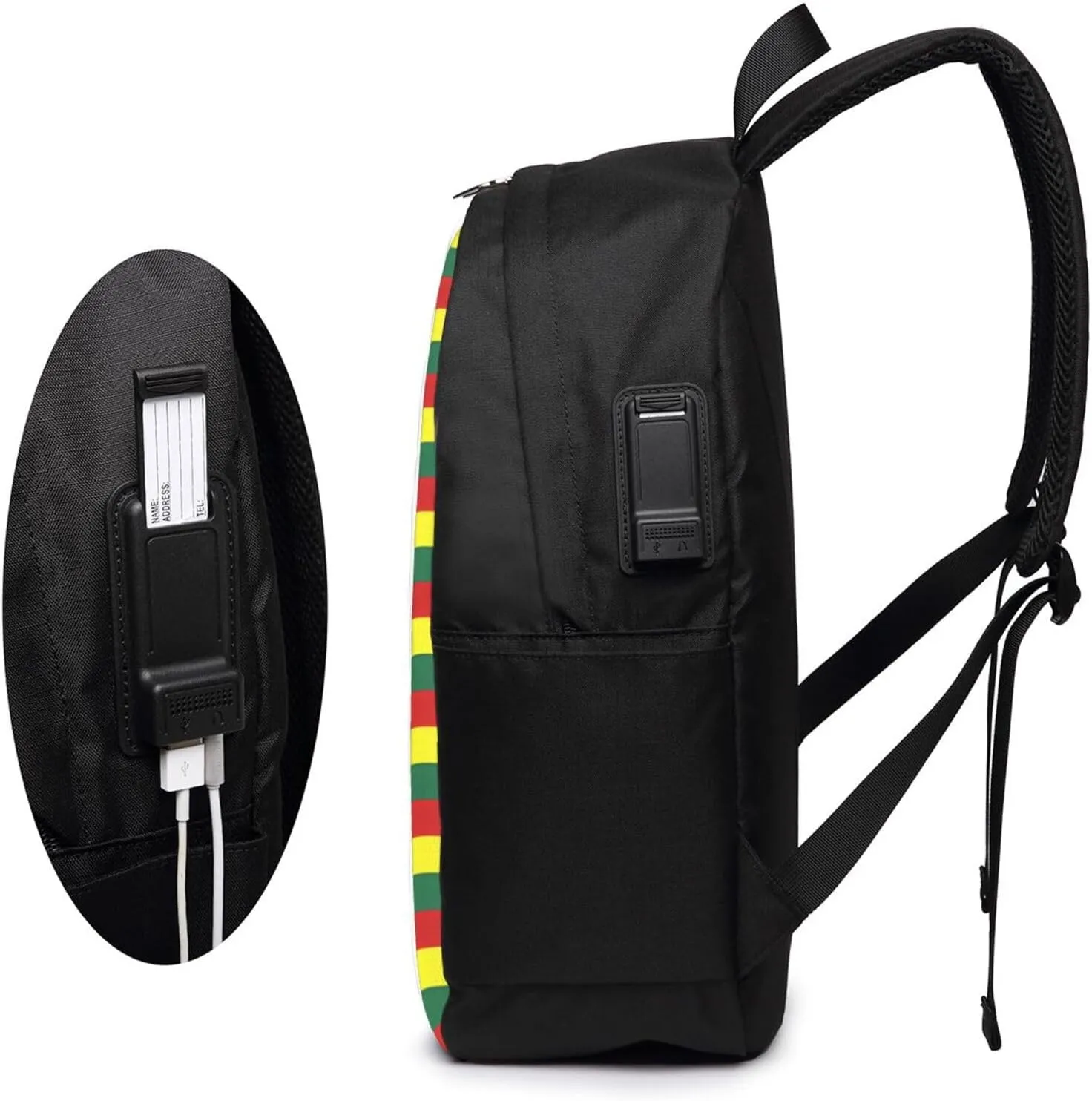 Grenada Flag Stripes Travel Backpack 17-Inch Laptop Backpacks Business Rucksack Casual Sport Daypack with USB Charging Port Carry-on Bag for Camping Biking