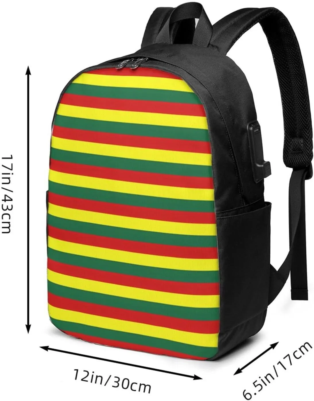 Grenada Flag Stripes Travel Backpack 17-Inch Laptop Backpacks Business Rucksack Casual Sport Daypack with USB Charging Port Carry-on Bag for Camping Biking