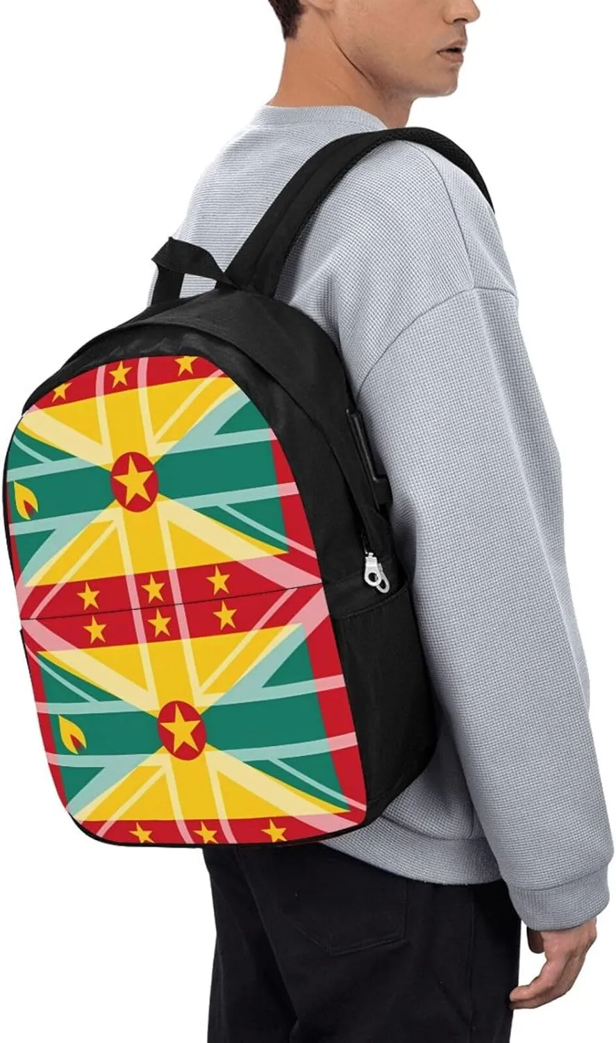 Grenada UK Flag Travel Backpack 17-Inch Laptop Backpacks Business Rucksack Casual Sport Daypack with USB Charging Port Carry-on Bag for Camping Biking