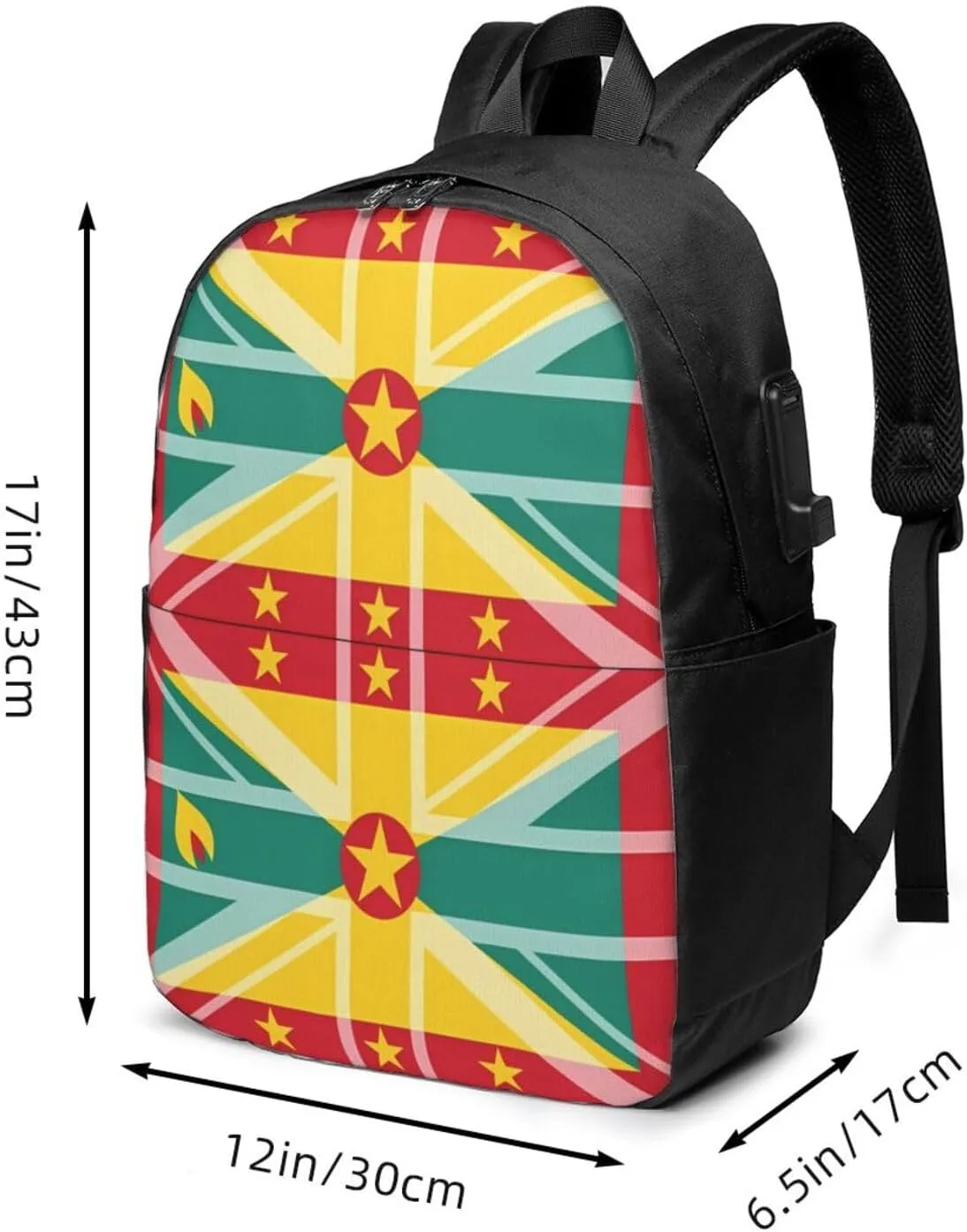 Grenada UK Flag Travel Backpack 17-Inch Laptop Backpacks Business Rucksack Casual Sport Daypack with USB Charging Port Carry-on Bag for Camping Biking