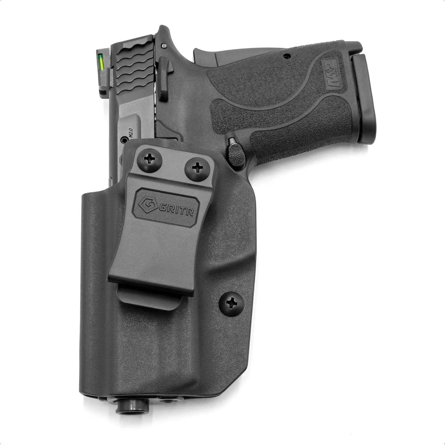 GRITR IWB Kydex Right/Left Hand Gun Holster Compatible with Smith & Wesson M&P Shield EZ 9/380 with 1.5" Belt Clip, Open Bottom, Optic Cut, Adjustable Retention