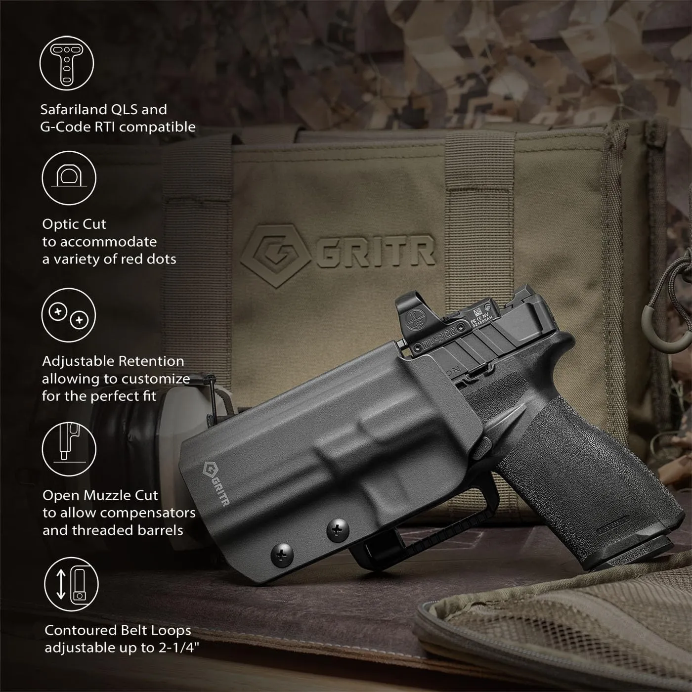 GRITR OWB Kydex RH/LH Pistol Holster Compatible with Springfield Armory Echelon w/Optic Cut, Open Bottom, Adjustable Cant & Retention | EDC Gun Accessory for Men & Women