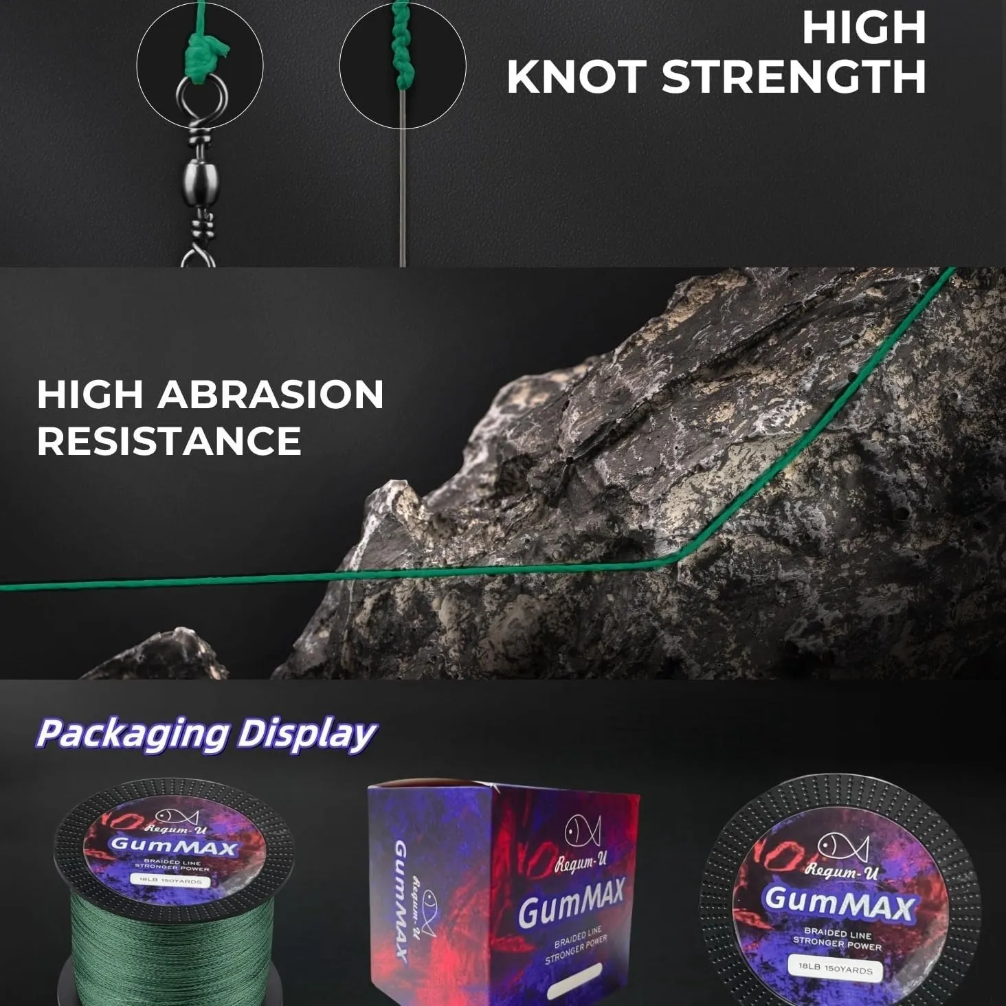 GumMAX 545/1093/1640yds 5-100LB 8X Braided Fishing Line Abrasion Resistant Superline Zero Stretch & Smaller Diameter Confuse & Never Fade in Saltwater and Freshwater