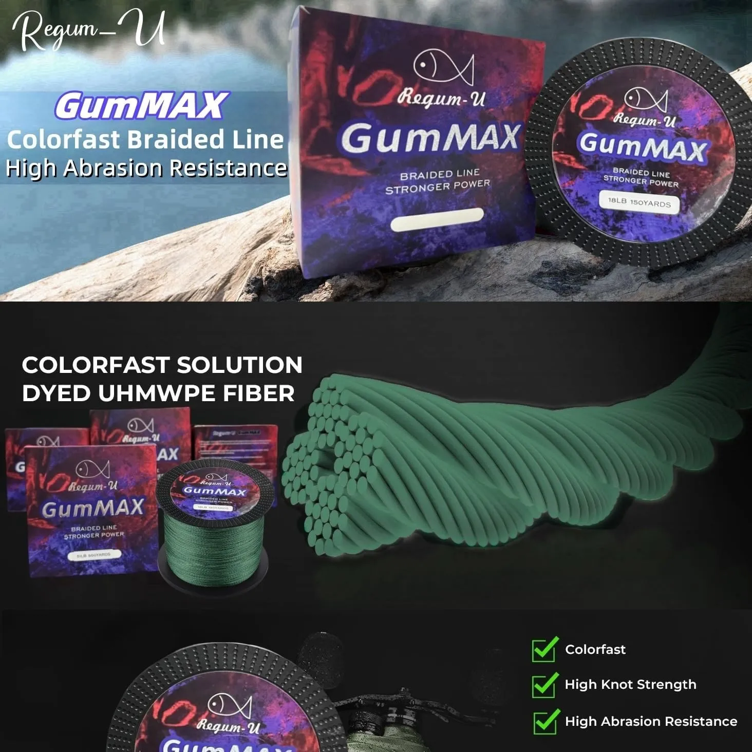 GumMAX 545/1093/1640yds 5-100LB 8X Braided Fishing Line Abrasion Resistant Superline Zero Stretch & Smaller Diameter Confuse & Never Fade in Saltwater and Freshwater