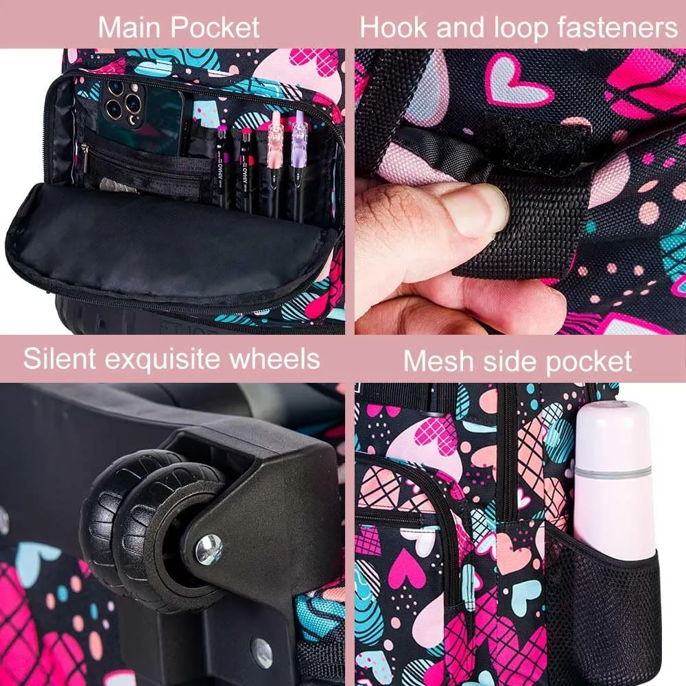 gxtvo Rolling Backpack for Womens and Mens, Adults Wheeled Bookbag with Lunch Box for Girls and Boys.