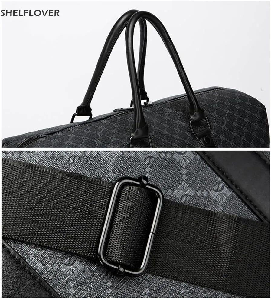 Gym Bag for Women & Men, Travel Duffel Bag Water Resistant Carry On Weekender Backpack for Airplane, 35L Classic Design, Black Square Grid