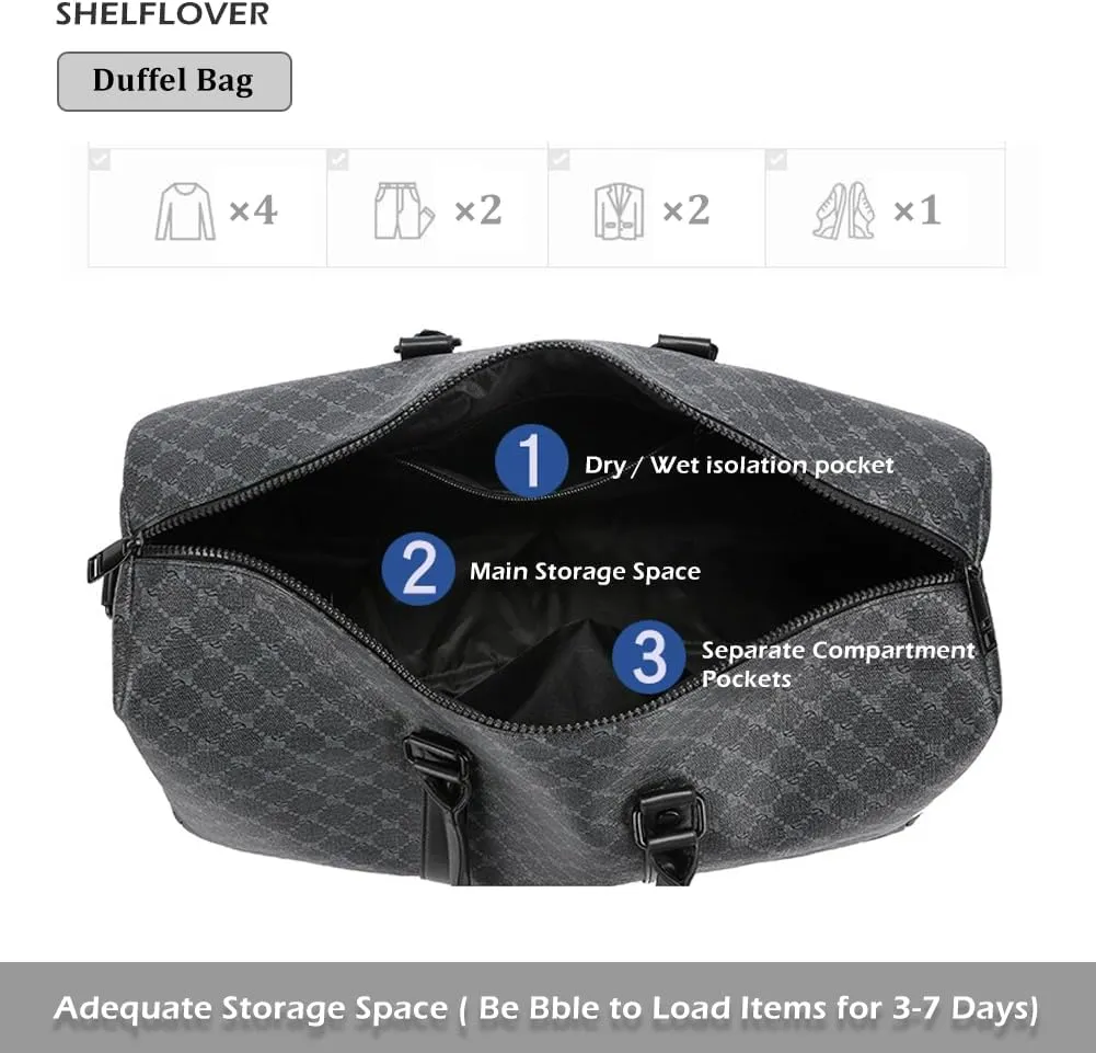 Gym Bag for Women & Men, Travel Duffel Bag Water Resistant Carry On Weekender Backpack for Airplane, 35L Classic Design, Black Square Grid